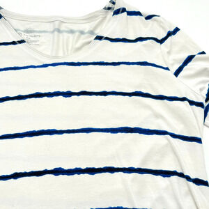 TALBOTS Women's XL Petite UPF 50+ Protection‎ White Blue Stripe Bamboo Shirt Top